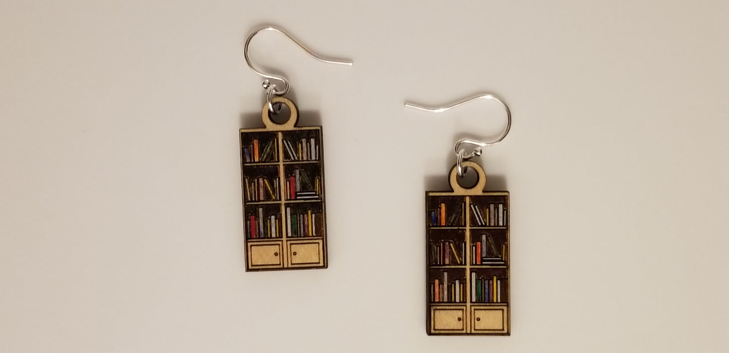 Bookcase Earrings, Book Lover Bookshelf Gift Hypoallergenic Pure Sterling Silver