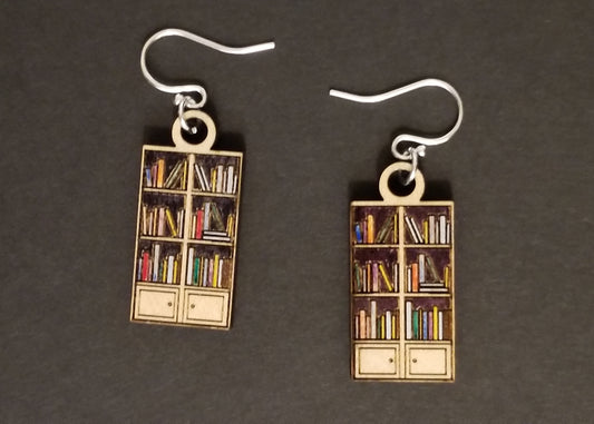 Bookcase Earrings, Book Lover Bookshelf Gift Hypoallergenic Pure Sterling Silver